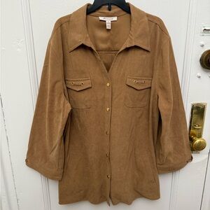 JM Collection Camel Tan Faux Suede Snap Up Shirt Size XL